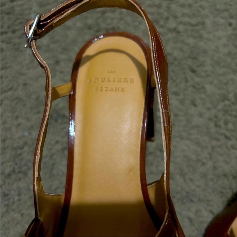 🍂🍎Sezane PAULA BABIES in PATENT CAMEL Sling back Heels - Picture 9 of 13